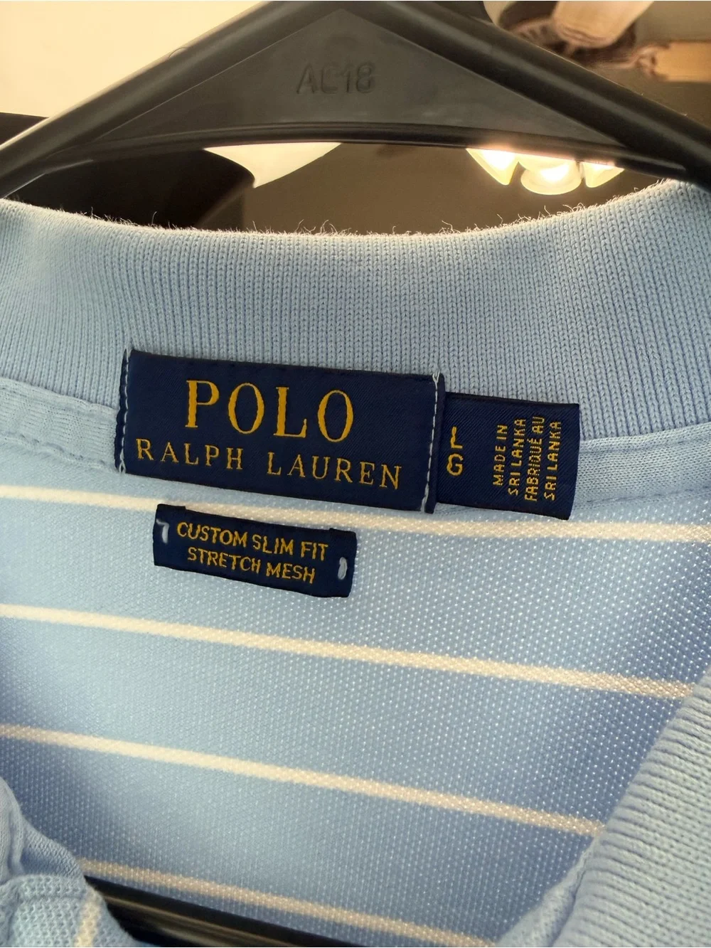 Polo Ralph Lauren Light Blue & White Striped Men's L Short Sleeve Polo Shirt